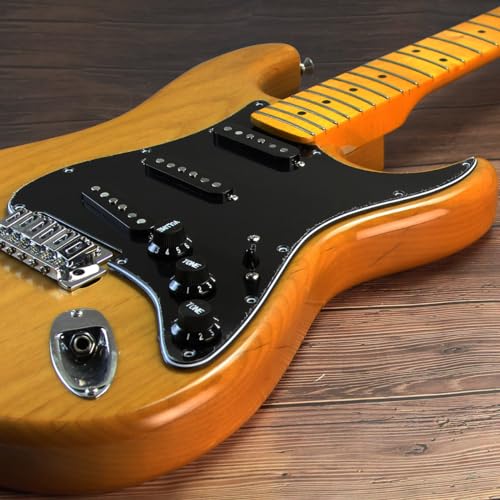 FLEOR Alnico 5 Prewired Strat Pickguard for Electric Guitar with 3 Single-Coil Pickups - Black