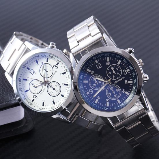 Men Dress Watch Analog Quartz Watch with Three Sub-Dials Stainless Steel Wristwatch for Husband Boyfriend Father Business Date