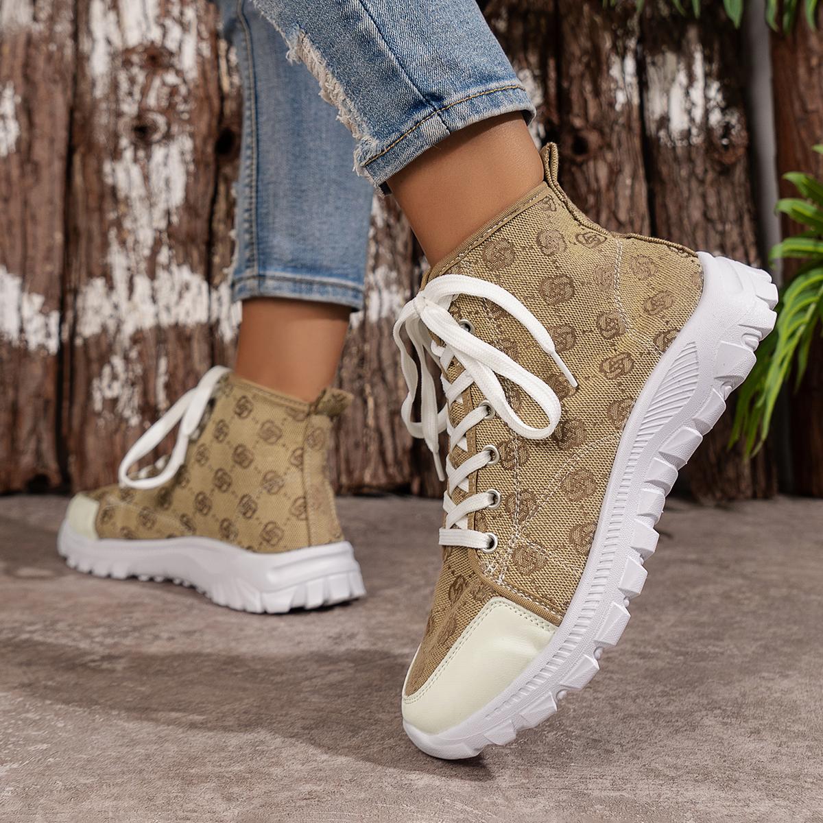 

Мода 2024 НОВЫЕ женские туфли на шнуровке спереди с высоким верхом на плоской подошве из парусины Модные повседневные удобные кроссовки, увеличивающие рост 42 хаки