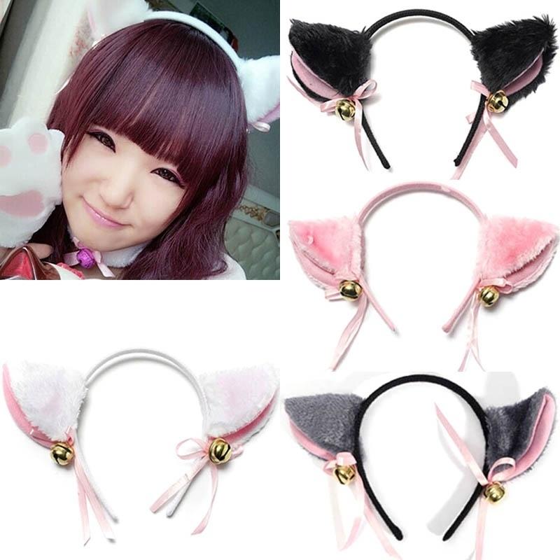 Cute Cat Fox Ears Headband Bell Bow Cosplay Halloween Party Fancy Costume