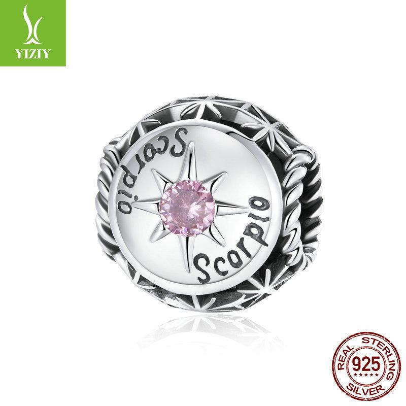 12 Constellation S925 Silver Beaded, Retro Style Fashion Color Zircon Diy Accessories Scc1725