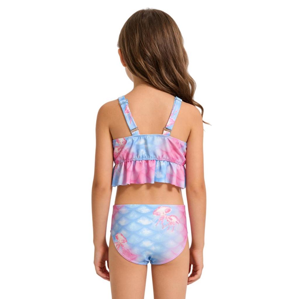 Girls' Three-Piece Mermaid Swimsuit - Split Style, Sizes S-L