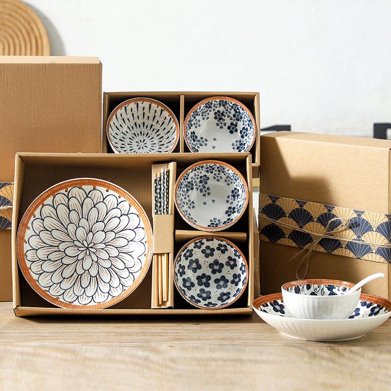 Japanese-Style Dishes And Plates Gift Box, Creative Ceramic Cowhide Box Tableware Set, Event Gifts, Business Promotions, Gifts