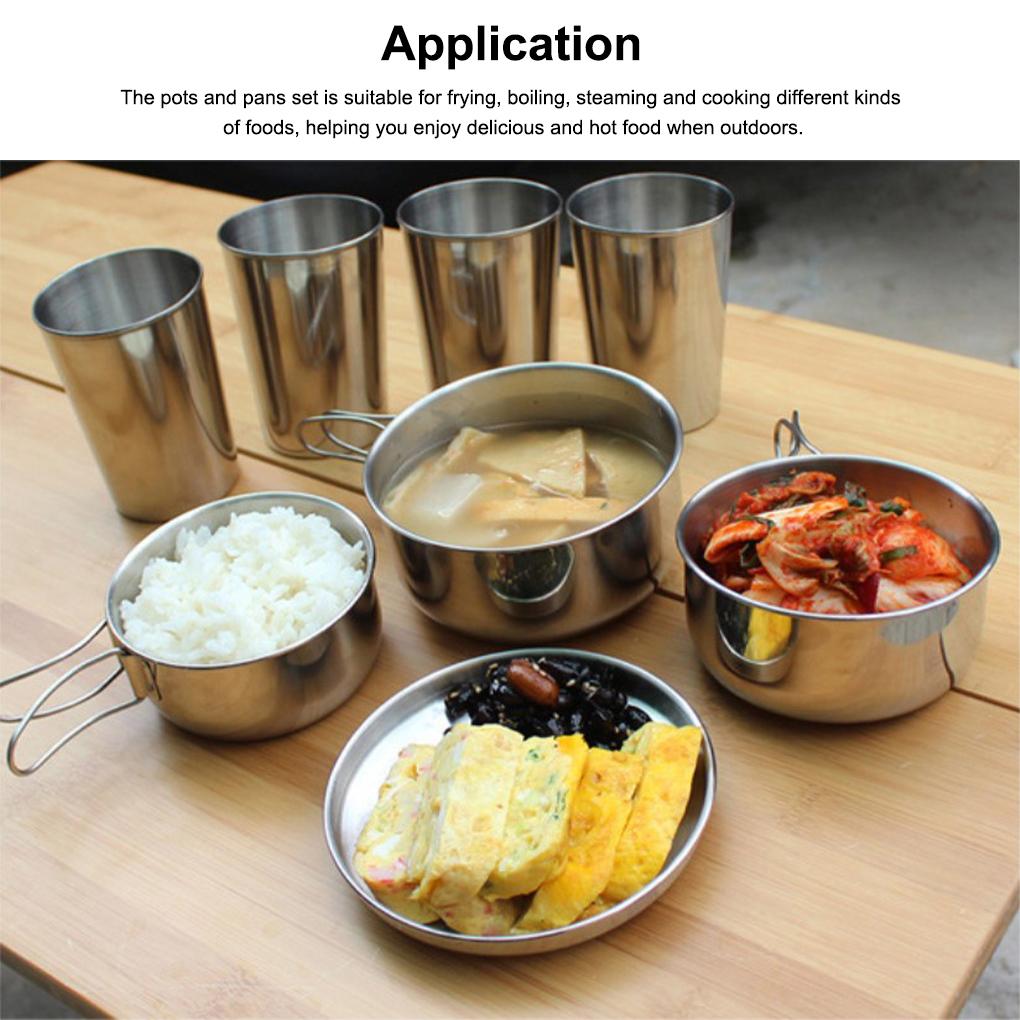 8-teiliges Outdoor-Kochgeschirr-Set aus Edelstahl, tragbare Schüssel für Wandern, Camping, Grillen, faltbares Kombinationsset für 5-6 Personen