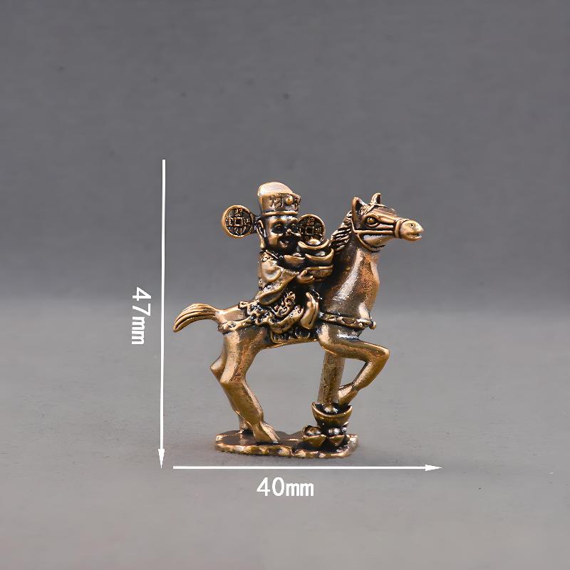 Brass The God Of Wealth Riding Horse Home Decor Miniature Figurine Lucky Zodiac Animal Ornament Statues
