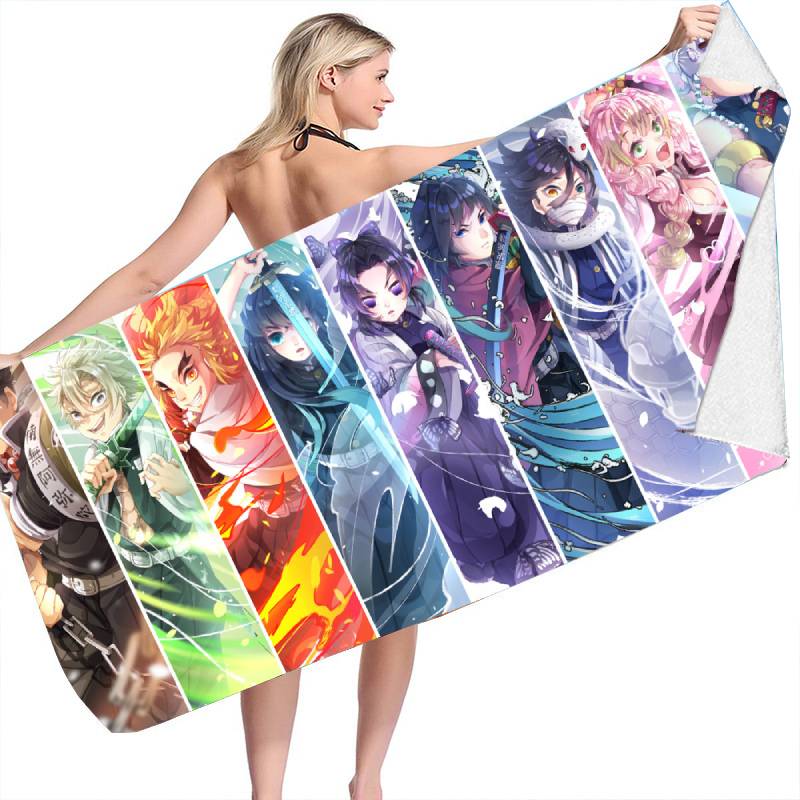 Demon Slayer 3d Anime Swim Bath Towel Beach Quick Dry Bathrobe Travel Seaside