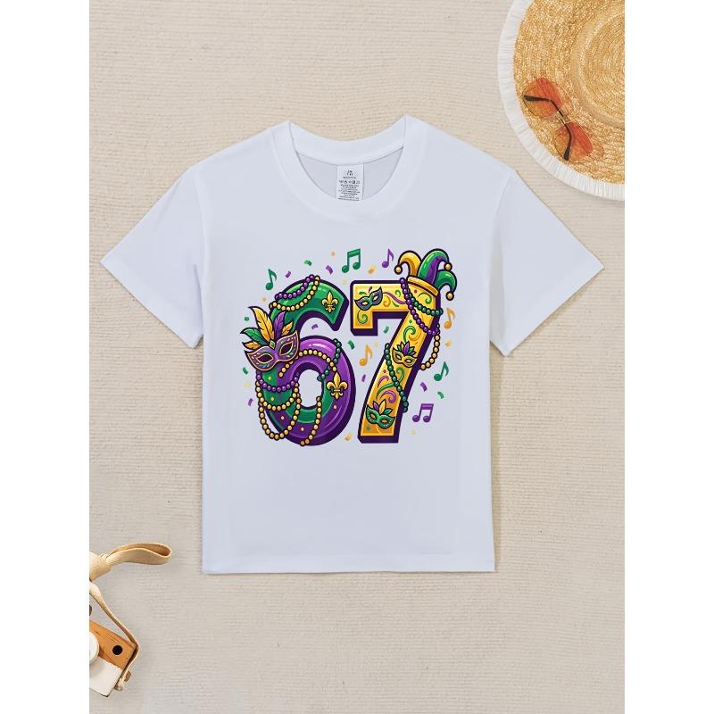 European Sizes Mardi Gras '67 New Orleans Retro T-Shirt for Boys - Vintage Number 67 Print, Casual Kids Wear Suitable for Birthday Gifts