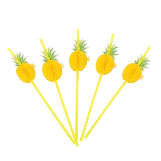 Honeycomb Fruit Paper Straws, Tropical Pineapple Orange Decor Straws for Summer Party, Disposable Drink Straws for Juice