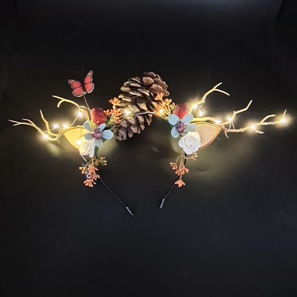 Luminous Reindeer Berry Antler Headband with Cat Ears - Christmas Accessory