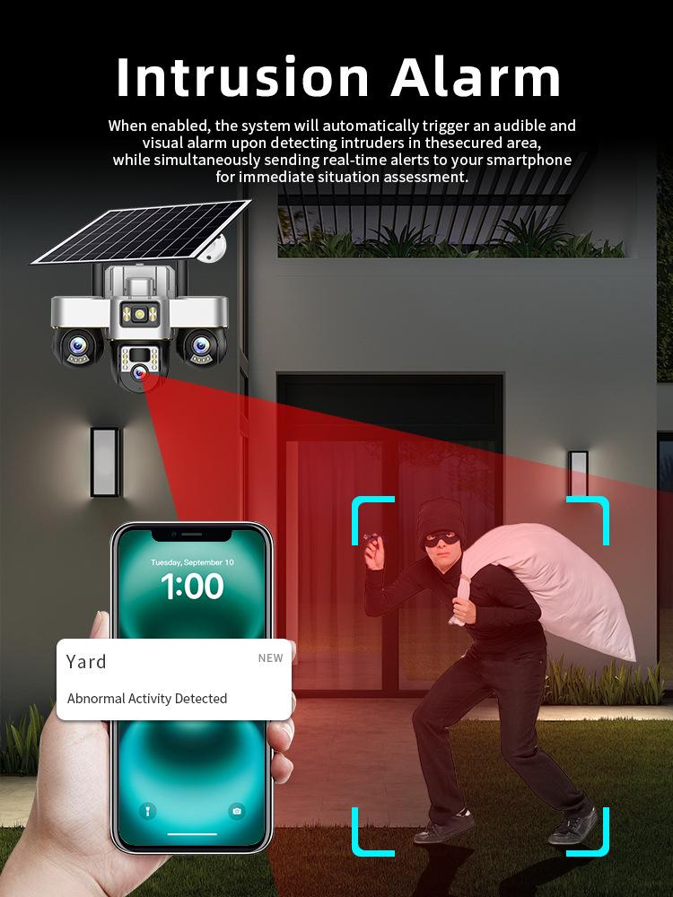 9MP Solar-Powered Triple-Lens 4G WiFi Outdoor Security Camera