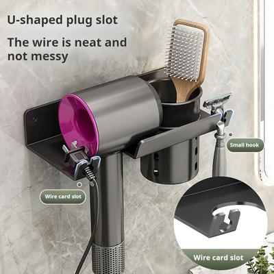 Universal Hair Dryer Holder Wall Mount Blow Dryer Hanger with Cord Organizer Self Adhesive Hair Care Tool Rack for Bathroom Cabinet
