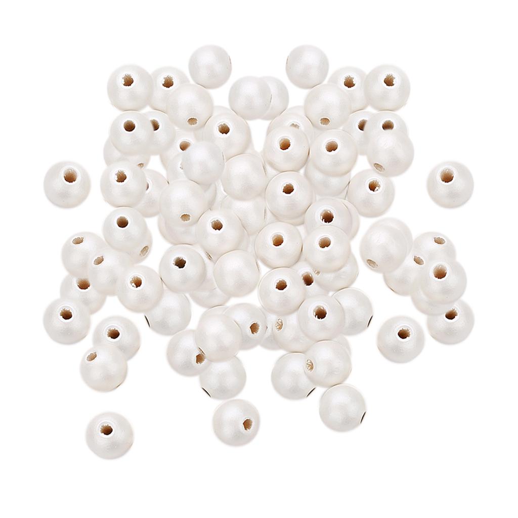 100 τεμάχια Pearl White Βαμμένες Ξύλινες Χάντρες Spacer Jewelry Κατασκευή 8mm