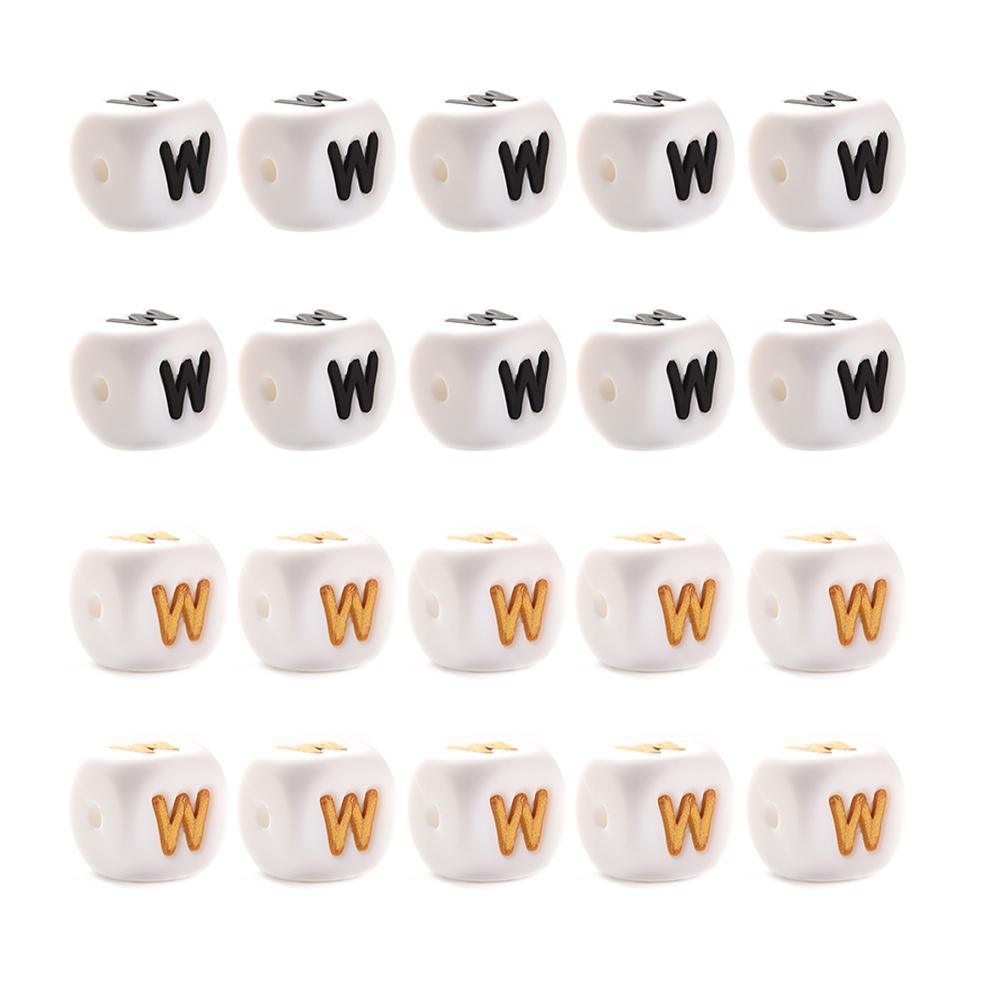 10Pcs 12mm Silicone Beads Letters Golden Black English Alphabet Letter Bead Bpa Free Material for Diy Chew Necklace Teether Toys