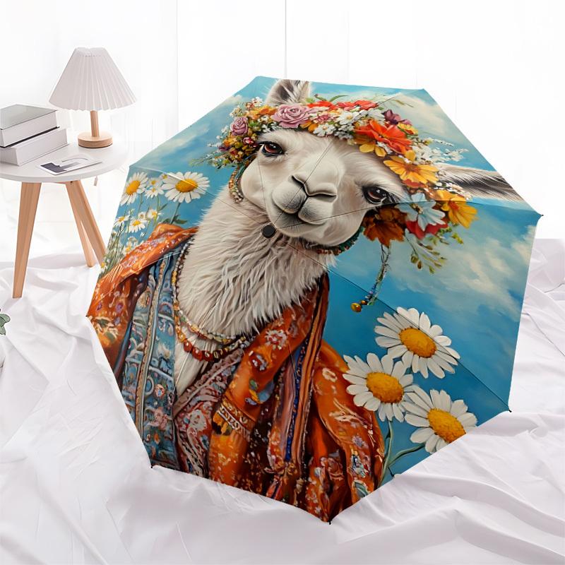 1pc Alpaca Art Print Automatic Umbrella - Automatic Opening And Closing, Sturdy Iron Frame, Portable Folding Design yy251018214