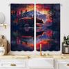 2pcs Brown Bear & Mountain Landscape Curtain Panels - Thermal Insulating Semi-Opaque Window Drapes with Rod Pocket, Heavyweight