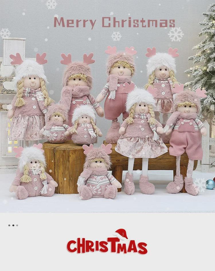 Růžový vánoční látkový panáček s parohy - Stojící ozdoba pro chlapce nebo dívku