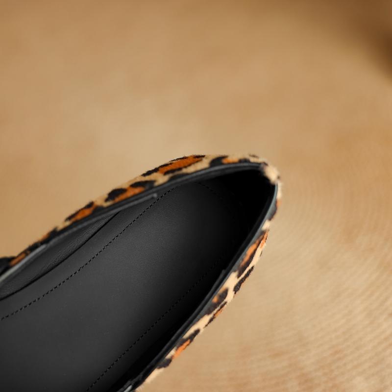 Fashion Women's New Leather, Cowhide, Leopard Print Square Head Metal Belt Buckle, Comfortable Low Heel Mary Jane Shoes, Fashion Single