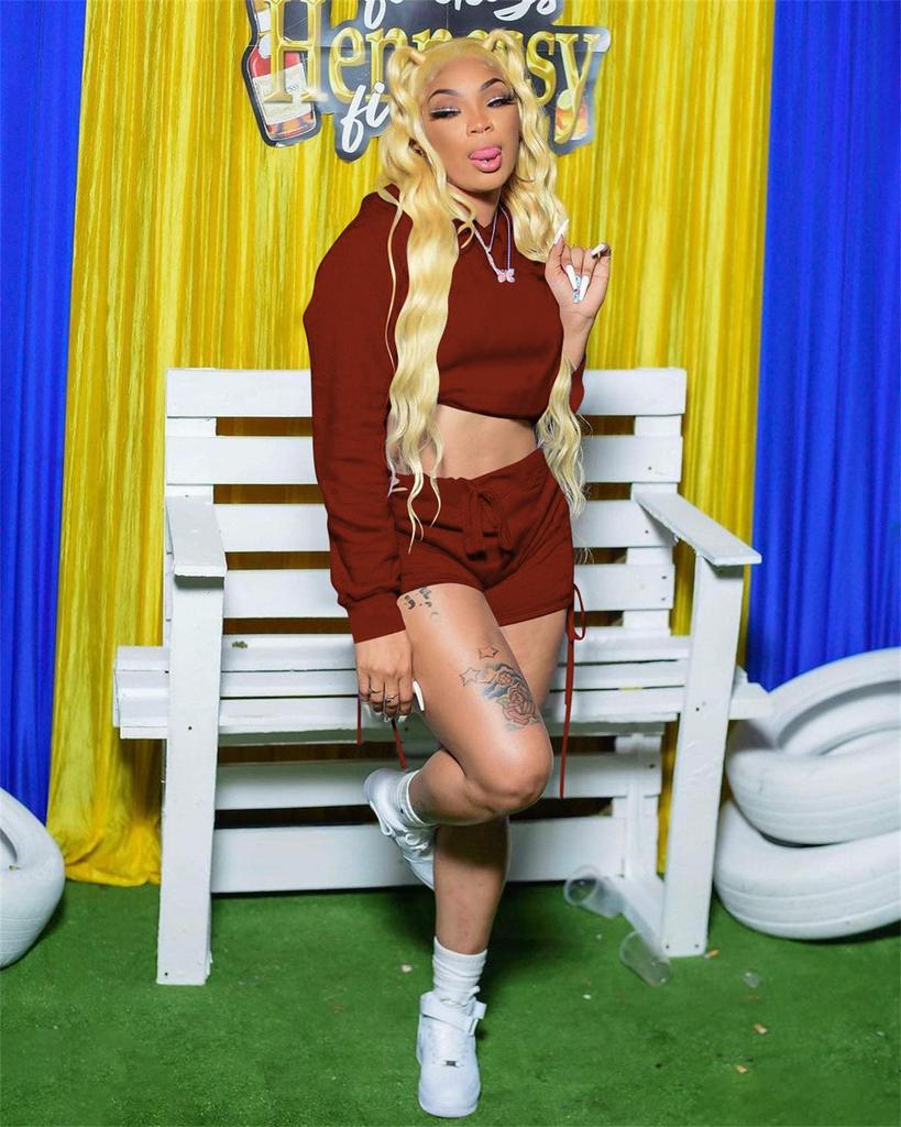 FE210 European and American Style Casual Solid Color Tie-Dye Drawstring Shorts Two-Piece Set - No Returns/Exchanges