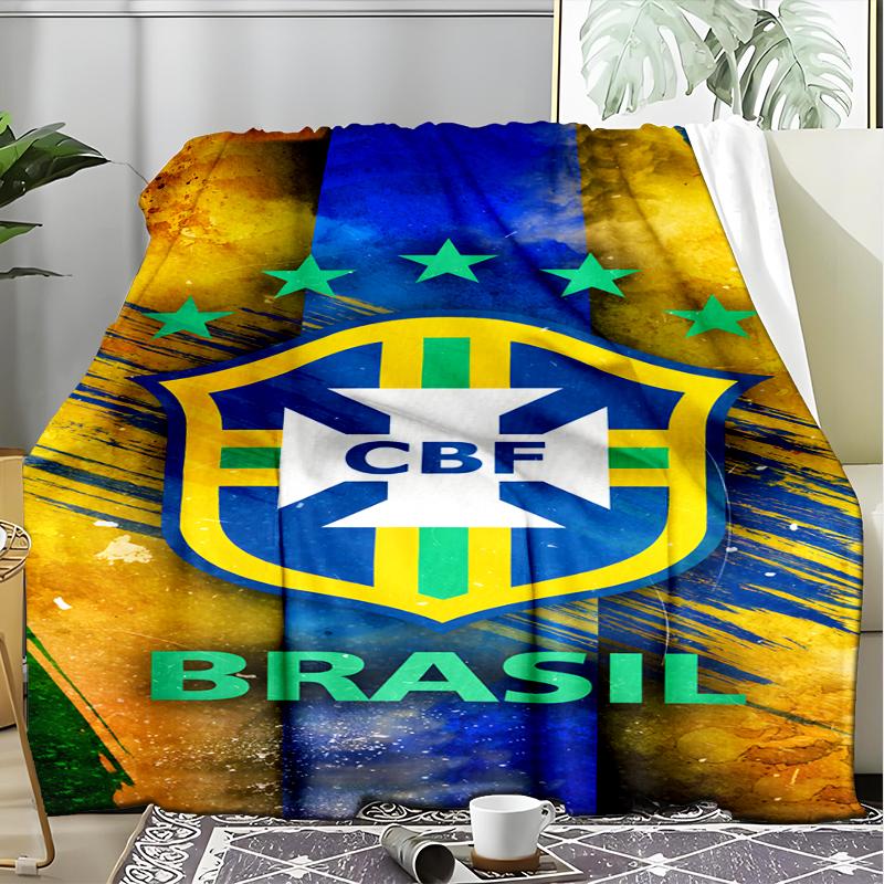 1PC Brazilian Football Federation Printed Soft Flannel Blanket Throw for Adult Bedroom Living Room Sofa Camping Travel Fan Gifts Christmas Gifts