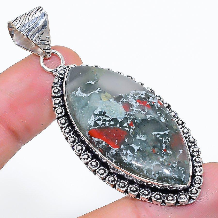 

Bloodstone Gemstone Handmade 925 Sterling Silver Jewelry Pendant 2.44 SU-10711