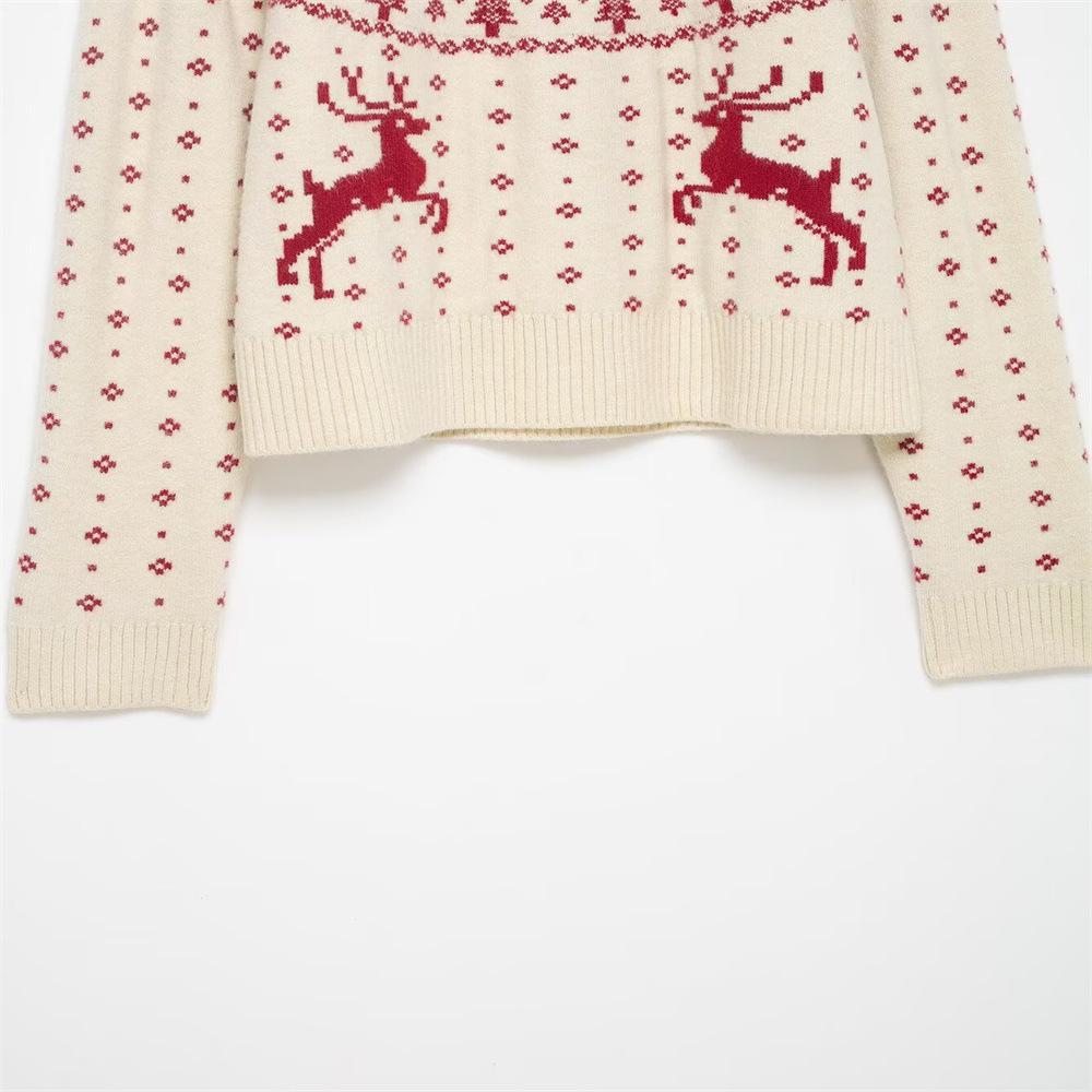 Retro Color Block Christmas Knit Sweater - Autumn/Winter Women's Collection