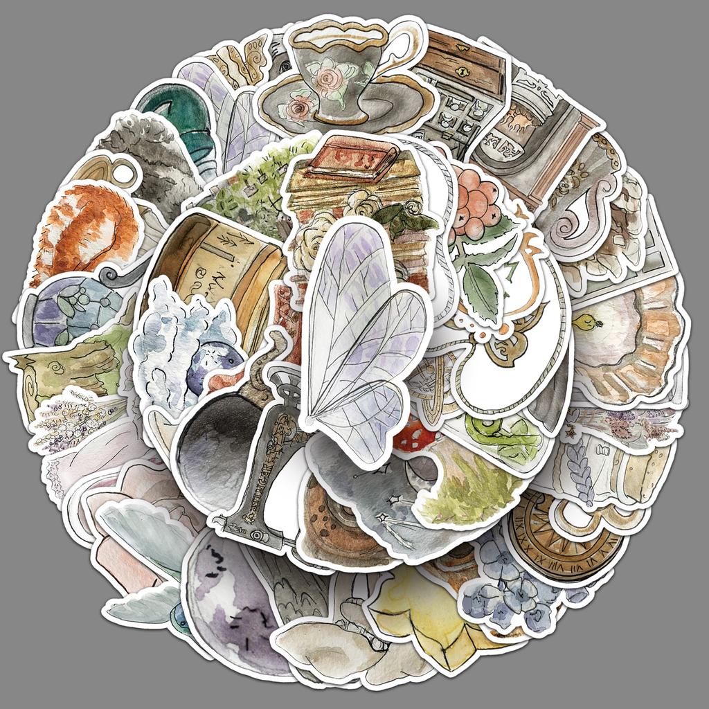 50 Aquarell-Stil Graffiti-Aufkleber Personalisierte Kleine Frische Handgemalte Dekorative Handyhülle Wasserbecher Koffer Aufkleber