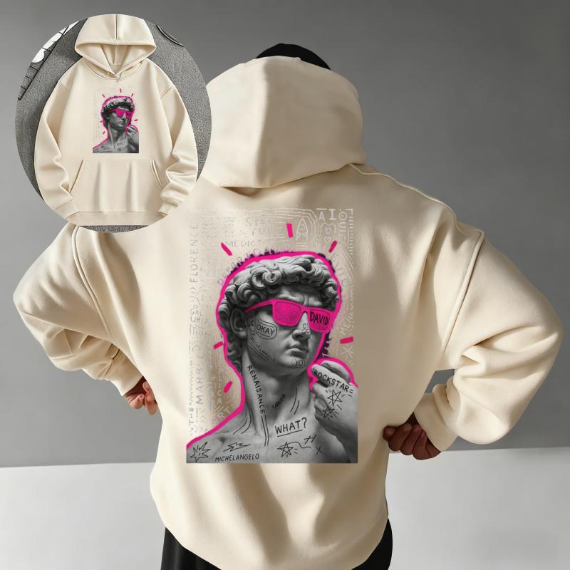 2025 Herbst und Winter Lässig Locker 100% Baumwolle Bedruckter Pullover Hoodie Klassisch David Kunstaufdruck Mode Sommer Herren Übergröße Y2K