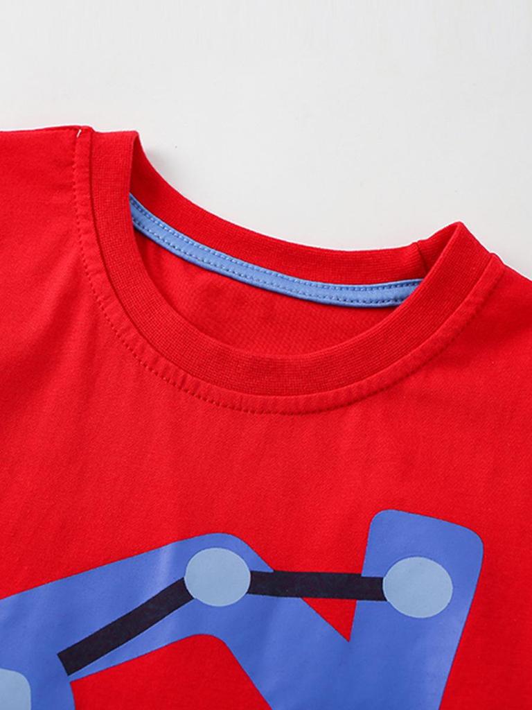 Spring/Summer Cartoon Excavator Short-Sleeve Children's T-shirt, Round Neck, Sizes Small/Medium
