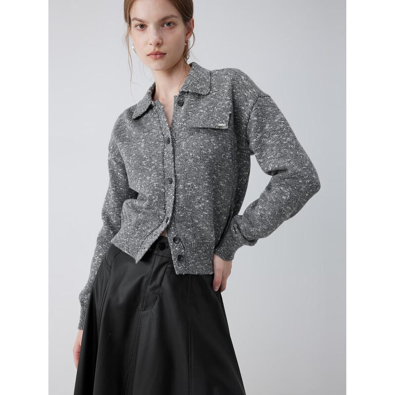 

ELLE Women s Vintage Heathered Merino Wool Cardigan S