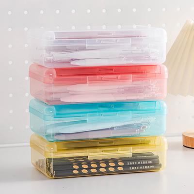 Transparent Plastic Pencil Case Button Closure Large Capacity Double Layer Painting Pen Box Multifunctional Stationery Organizer Stackable Student