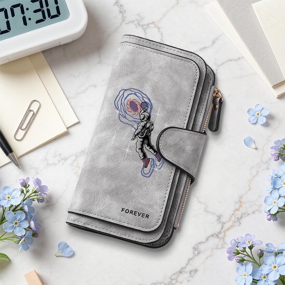 Fashion Astronaut Print Long Wallet Card Holder Purse