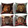 4Pcs Retro Floral Lion Theme Digital Printing Pillow Cover Short Plush Suitable Living Rooms Bedrooms Sofas Throw Cushion Cover