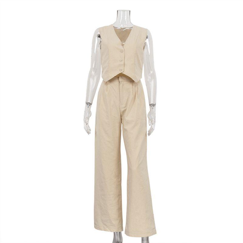 Sleeveless V-neck Vest Pants Set Casual Sleeveless V-neck Vest Solid Trousers Set
