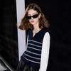 Women's Faux Two-Piece Striped Knit Pullover