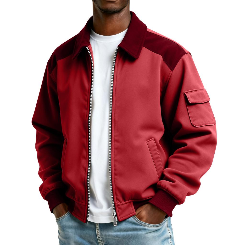 Men's Solid Color Pocket Zipper Jacket Men's Sports Large Size Casual Jacket