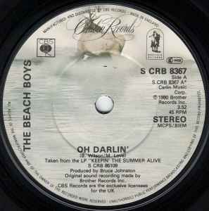 

7inch Record BEACH BOYS - Oh Darlin SCRB8367 Caribou Records 1980 UK Rock Used