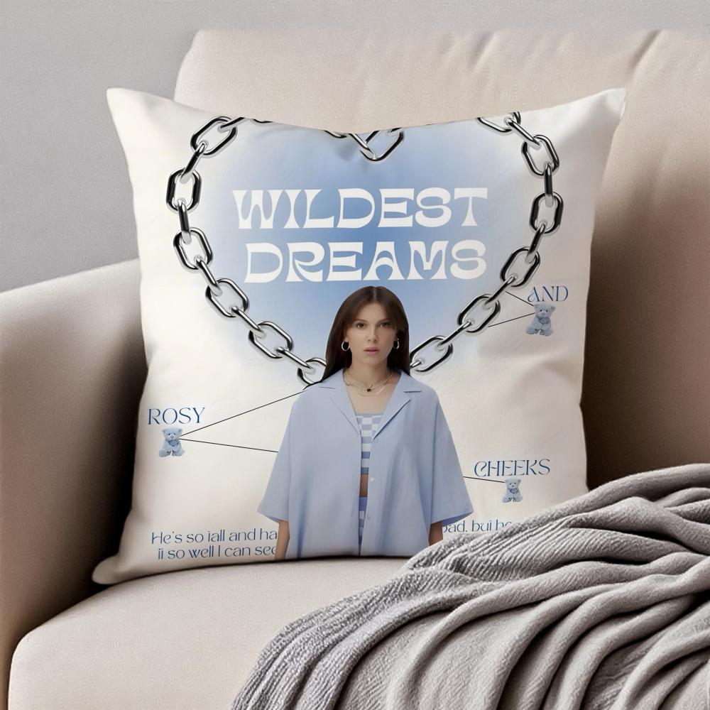 Talented Beautiful Actress MMillie Bobby Brown Cushion Cover Pillowcase Antidustmite Invisible Zipper Short Plush Sofa Cushion