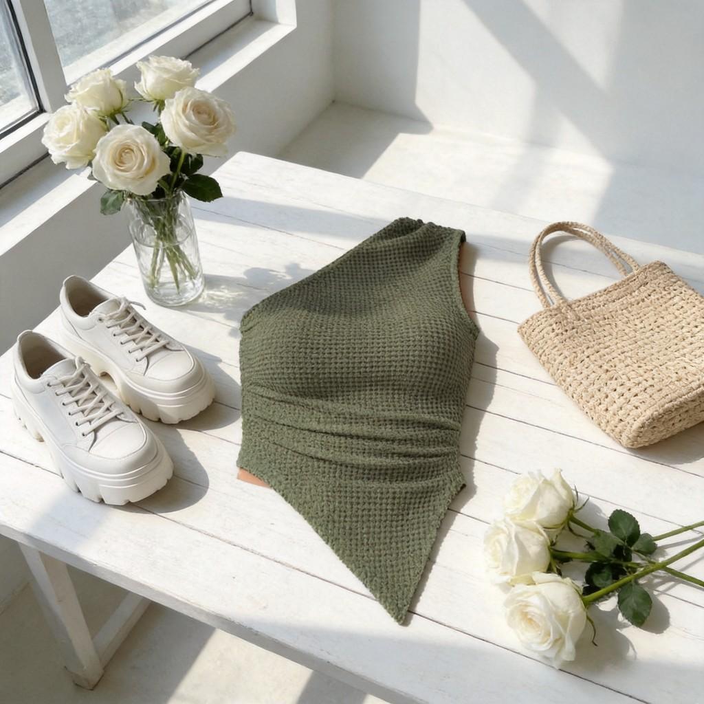 Streetwear Asymmetric Knit Tank Top With Scoop Neck For Spring Fashion
