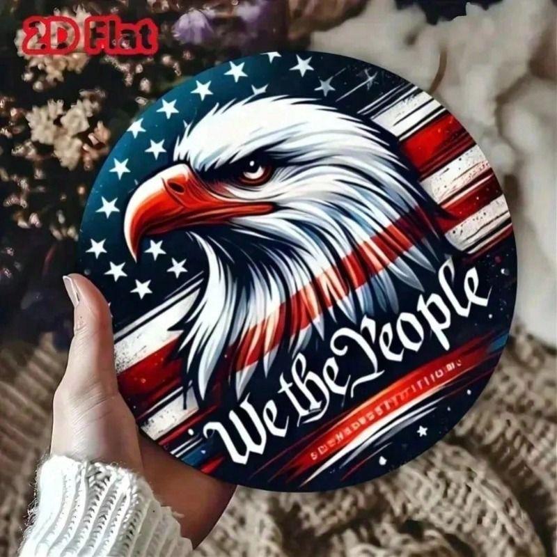 Metal Wall Art 3D Patriotic Wreath with USA Flag, Independence Day Gift