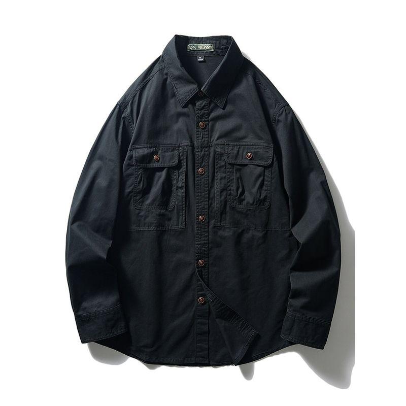 American Retro Pure Cotton Work Shirt Men s Long-Sleeved Spring and Autumn Jacket Foreign Trade Export Men s Cotton Casual Shirt Black L