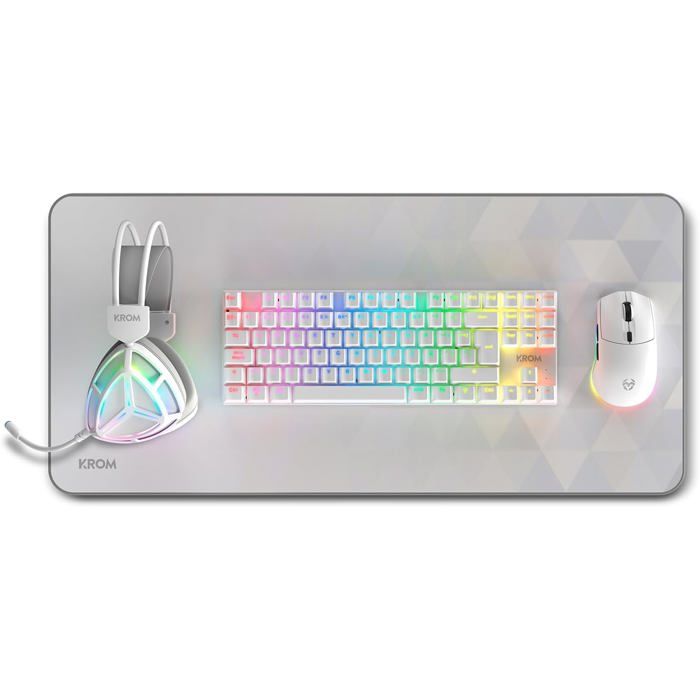 Pack Gaming KROM Klass 4 En 1 Clavier Mécanique TKL RGB Souris Casque Tapis XXL Blanc