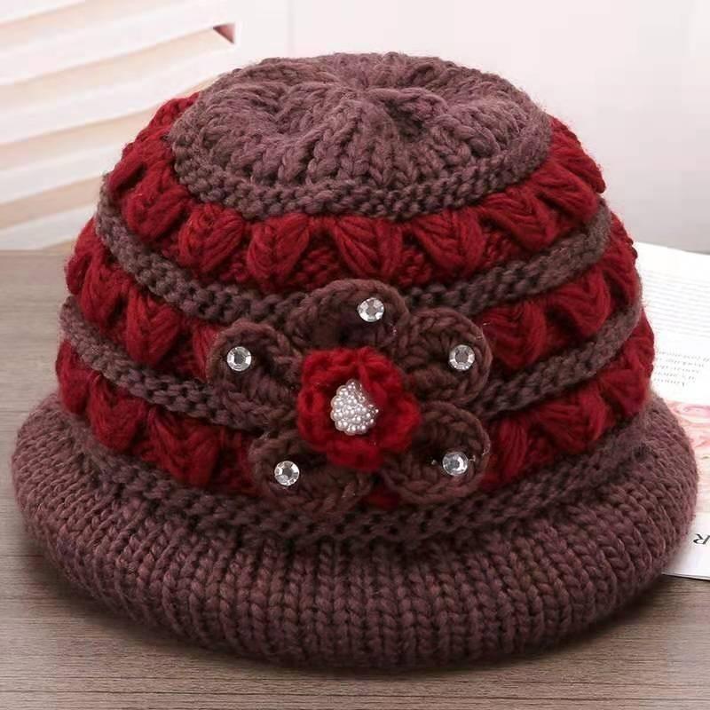 Herbst- und Wintermütze warme Kaninchenfell-Strickmütze Damen alte Dame Wollmütze Fleece-Glockenhut