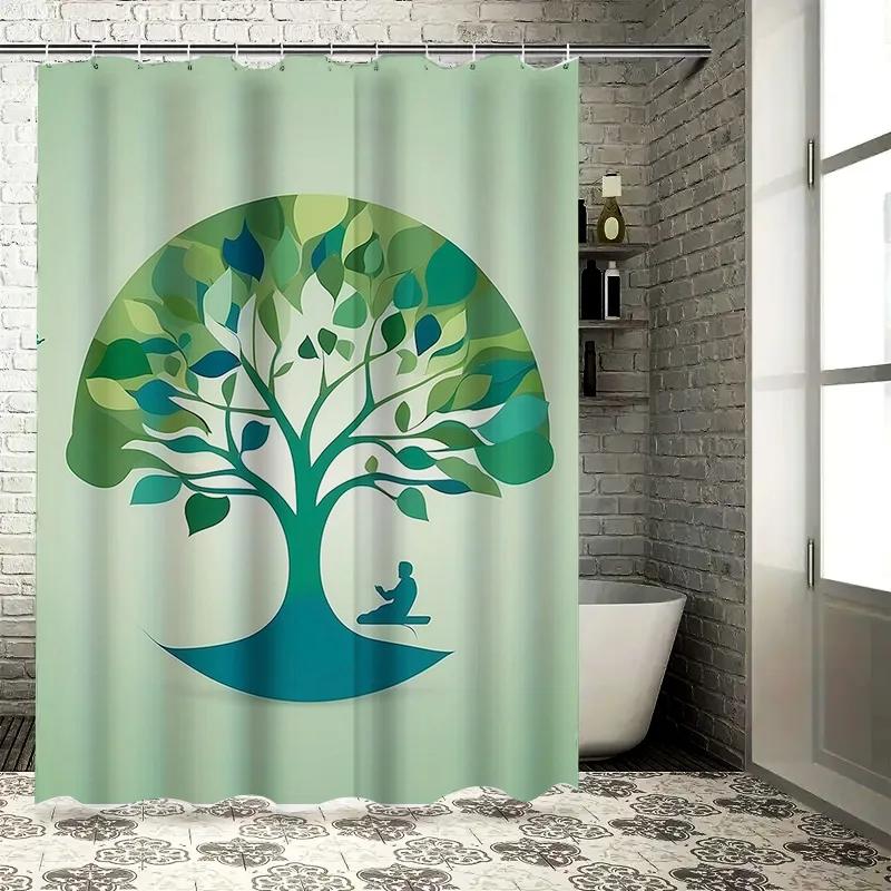 Serenity Tree Artistic Waterproof Shower Curtain, Unique Design for Bathroom Decor, Adds Calm and Natural Touch to Your Home