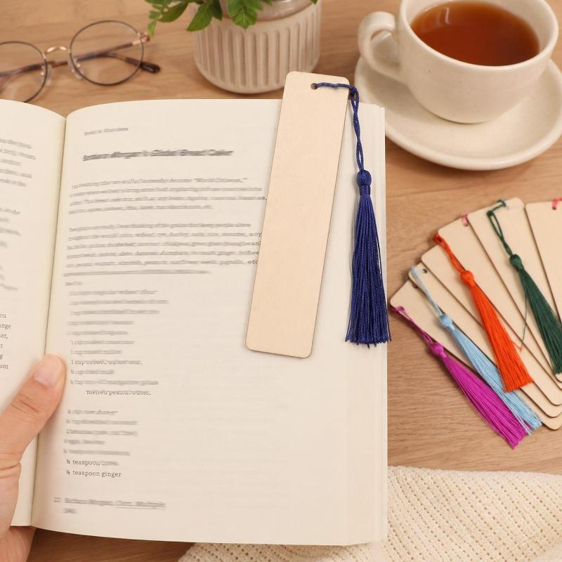 50/25Set Wooden Blank Bookmarks with Colorful Tassels DIY Wooden Journal Craft Bookmarks Wedding Birthday Party Gifts Decoration
