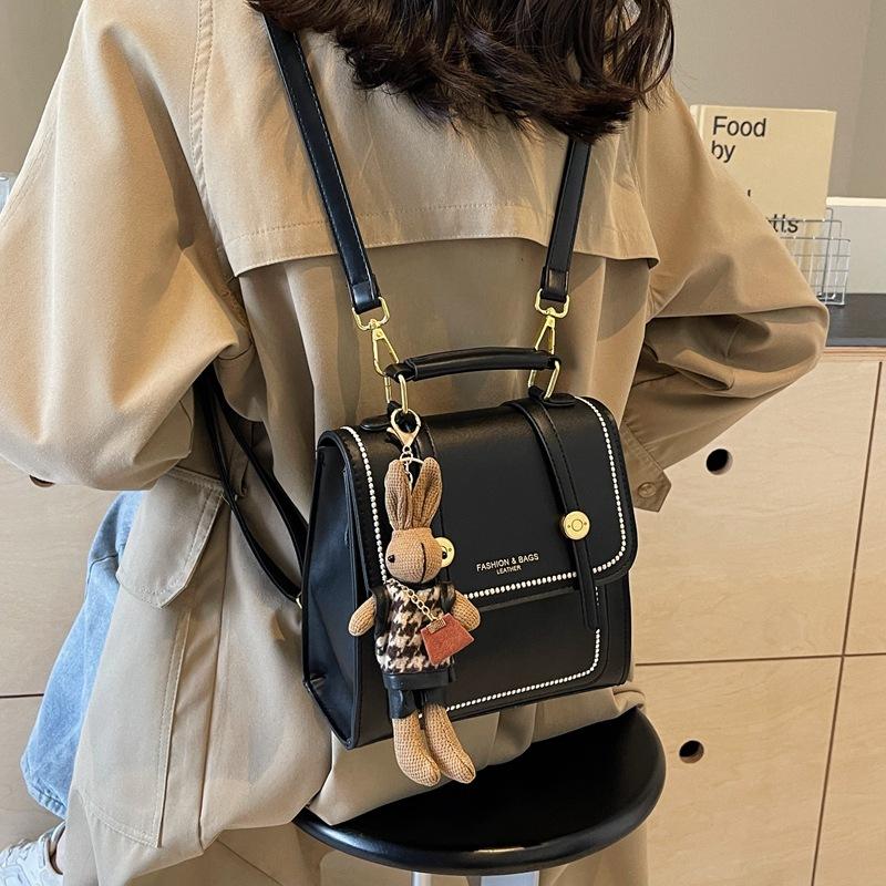 

French niche retro texture portable small bag female new student class backpack spring messenger bag without pendant чёрный