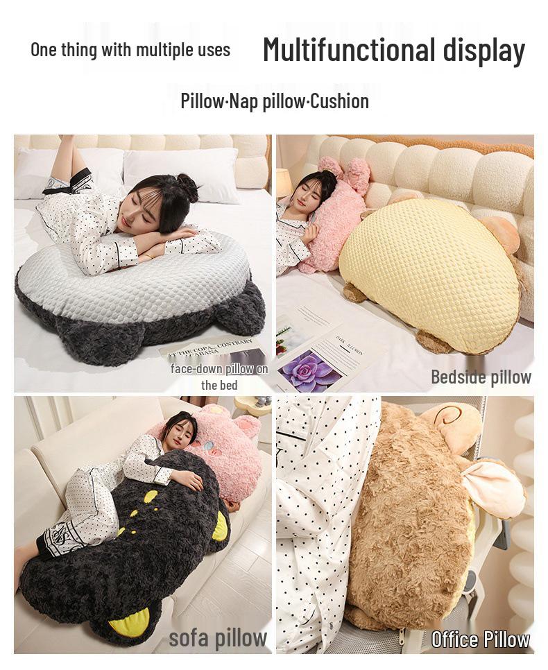 Cartoon Big-Head Fluffy Pillow: Double-Sided Cool Lumbar Support for Summer Sleep & Leg-Clamping.