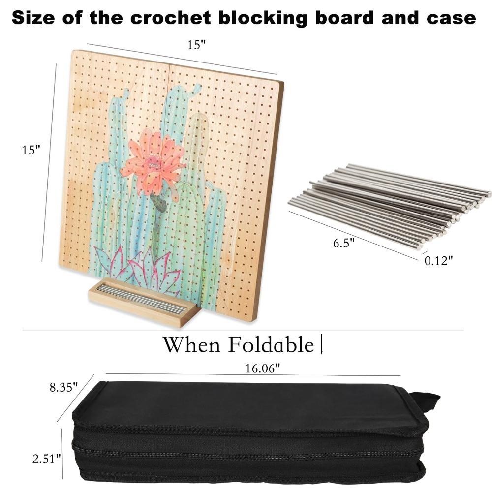 

15 Crochet Blocking Board Wooden Foldable Square Blocking Board with 30 Pegs Pins Large Size Crocheting Accessories прозрачный