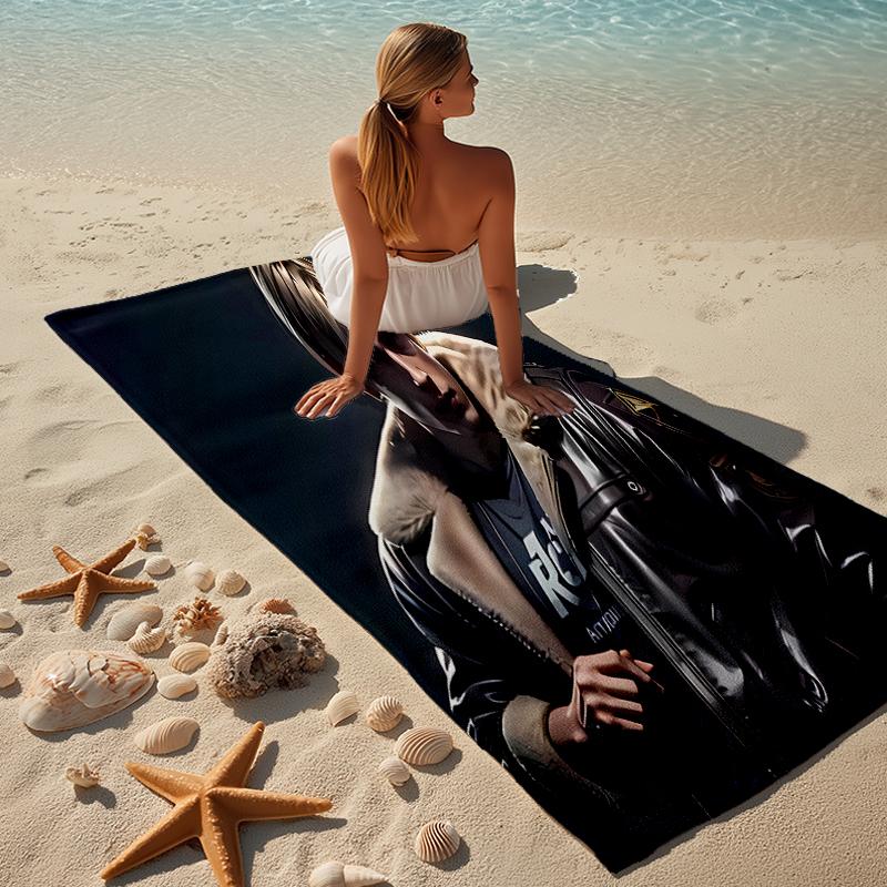 proof beach towel with a Resident Evil Leon S. Kennedy pattern - soft,absorbent,quick-drying,machine washable - perfect for swimming,camping,bathing