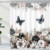 Black And White Flower Shower Curtain Flower Butterfly Shower Curtain With Hook Dark Flower Leaf Plant Bathroom Curtain Waterproof Shower Curtain