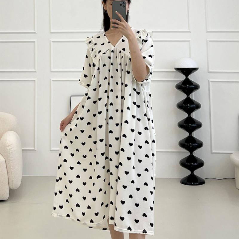 Shop Women V Neck Frill Short sleeVe Summer Homewear Long DreSs Pajamas Ss Wdr